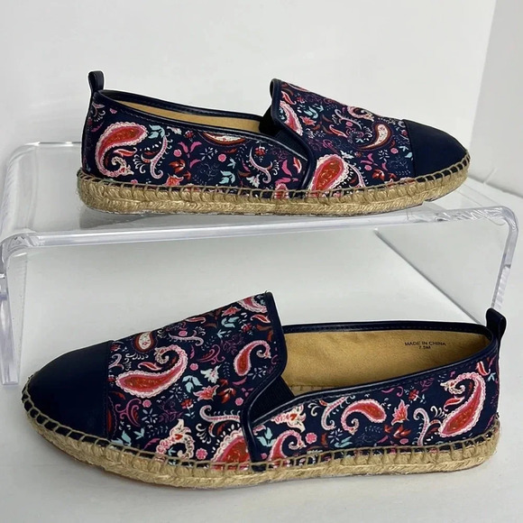 Talbots India Ink Multi Izzy Toe Cap Espadrille Flats Canvas Paisley Blue Sz 7.5 - Picture 3 of 16